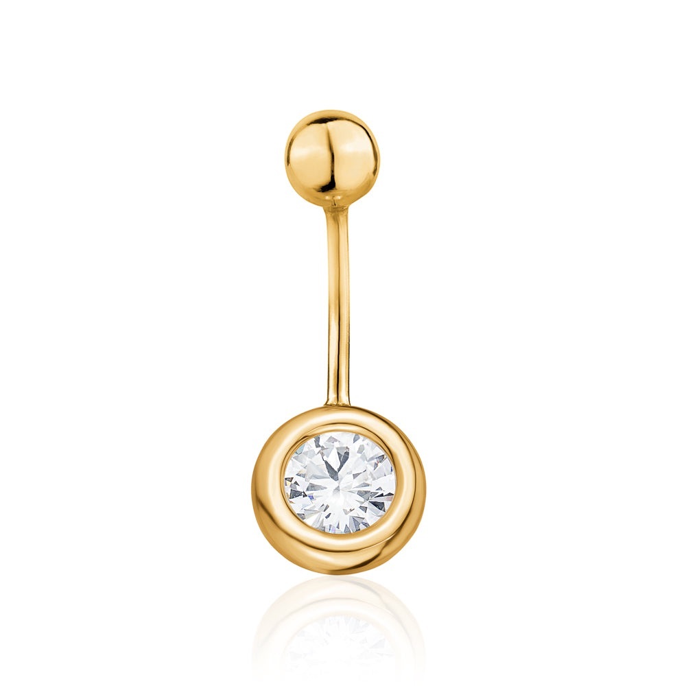 14k Solid Gold/ Cubic Zirconia Bezel Set Bellybutton Ring